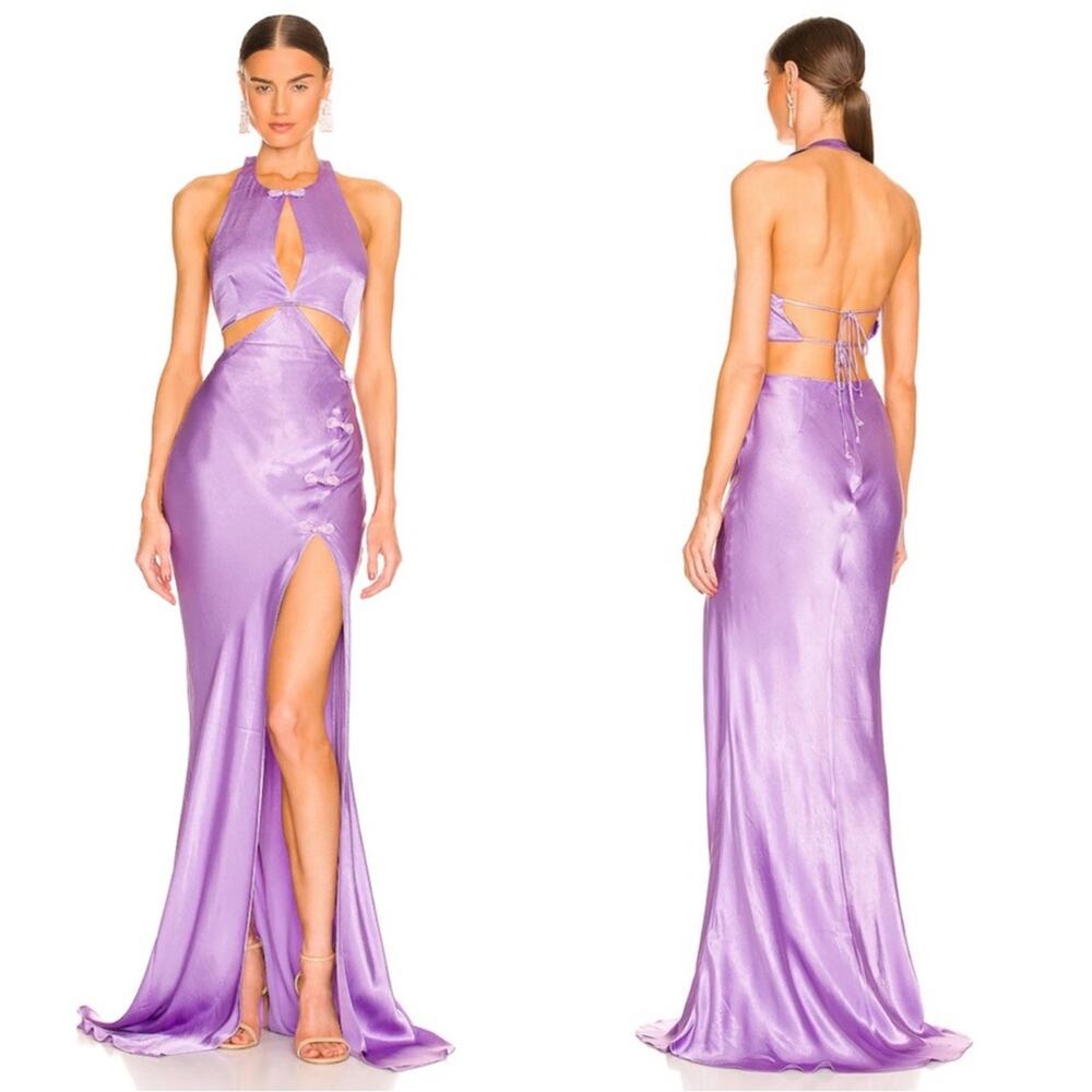 SAU LEE Salome Cutout Halterneck Purple Maxi Gown Size 4